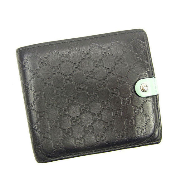 Gucci Black Leather GG Navy Blue Bifold Micro Purple Wallet - Picture 1 of 6